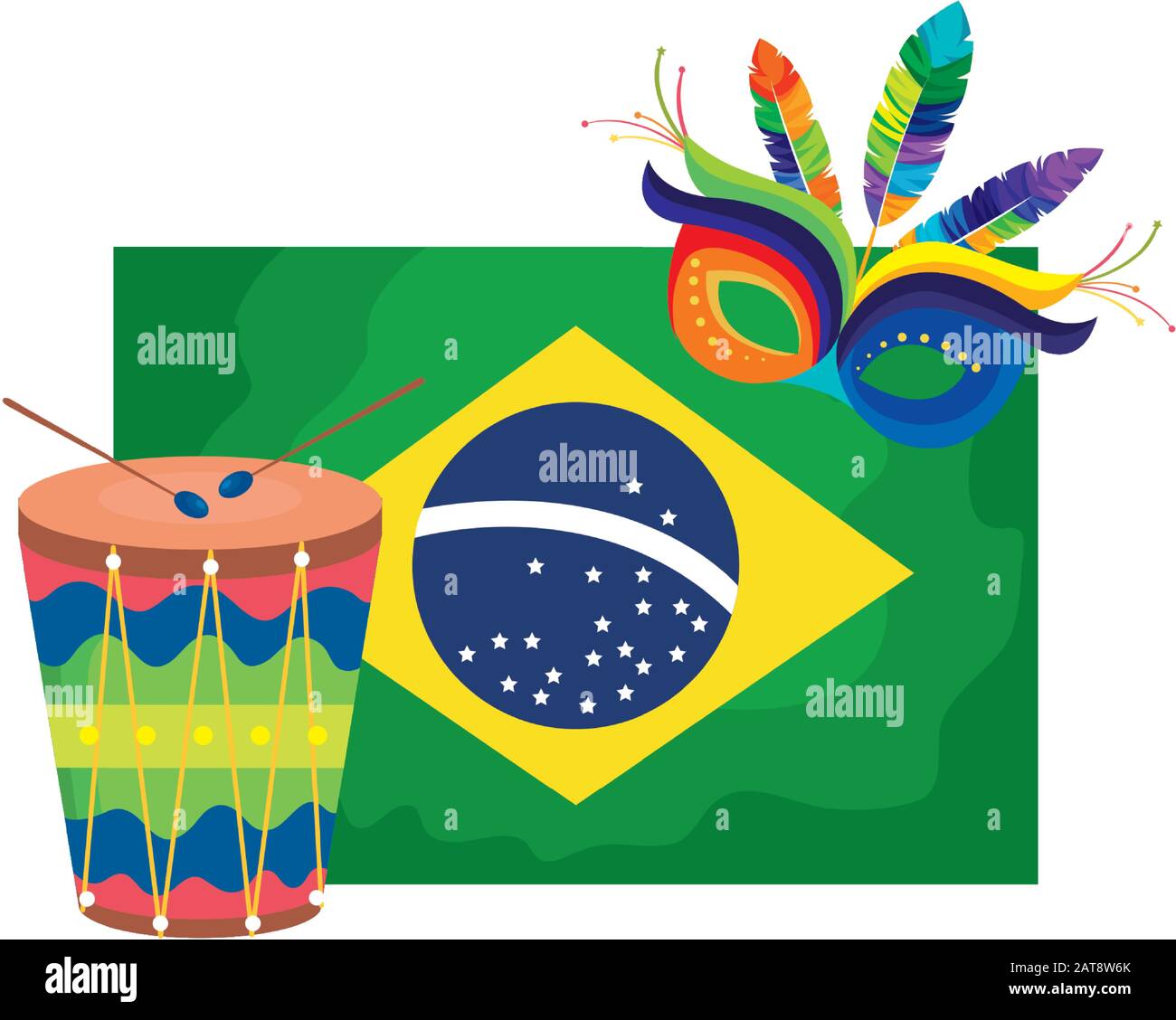 flag of brazil with mask carnival and drum Stock Vector Image & Art - Alamy