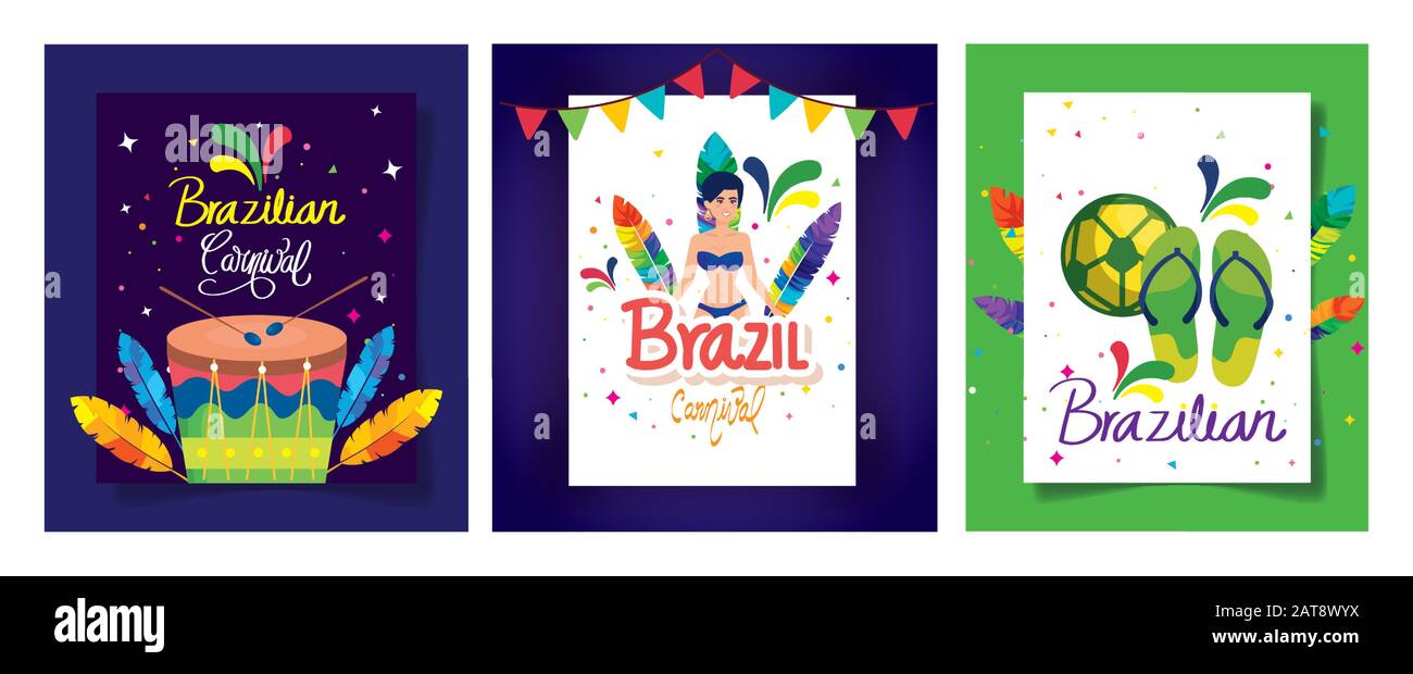 set of poster carnival brazil with decoration Stock Vector Image & Art ...