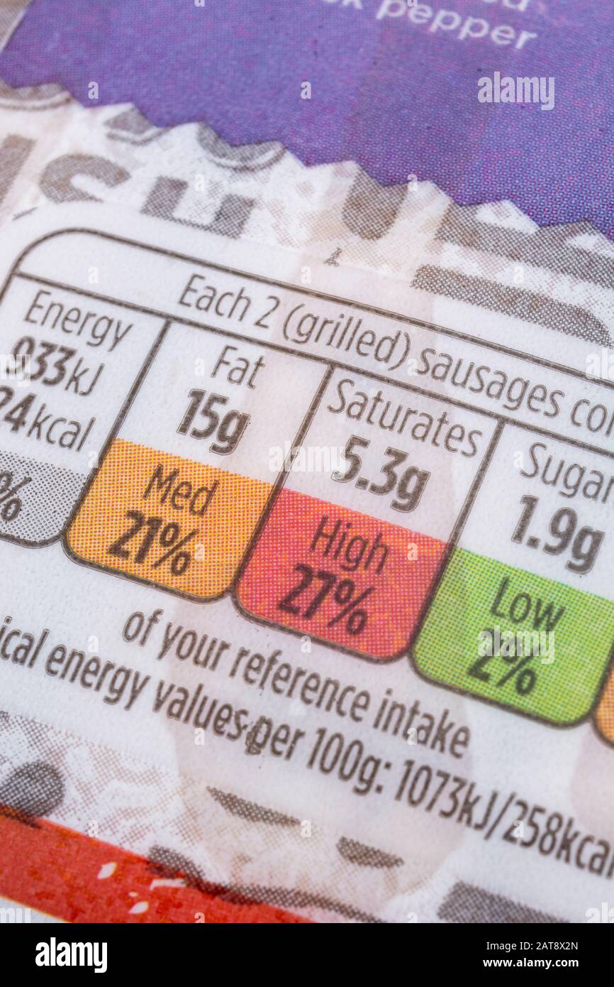 ASDA pork Cumberland sausages. Nutrition facts box, dietary information