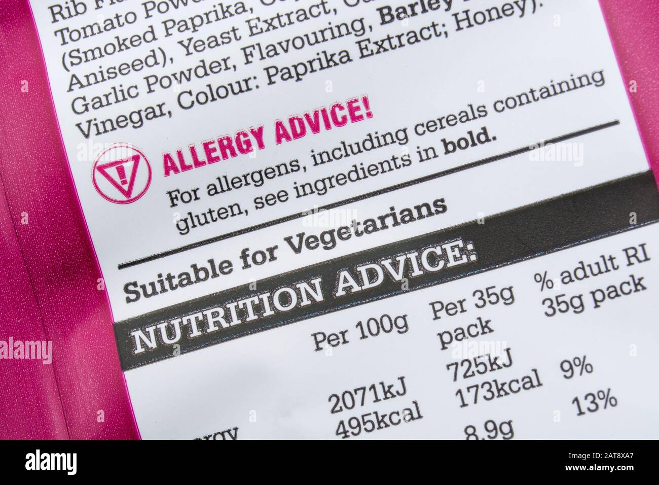 REAL Crisps Ltd potato crisps food packaging displaying allergy adice warning. Snack food