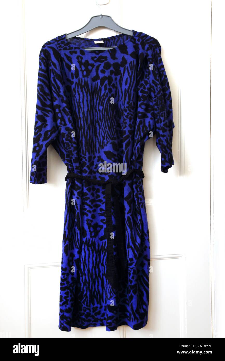 Vintage 1980's/90's  Purple Batwing Leopard Print Jumper Dress Stock Photo