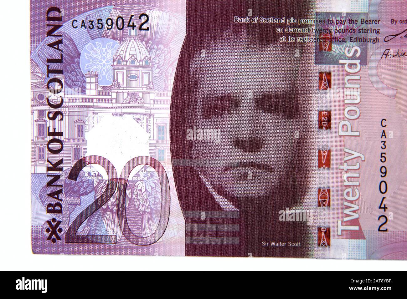 Sir Walter Scott Depicted on Obverse side of Bank of Scotland Ten Pound Note Stock Photo