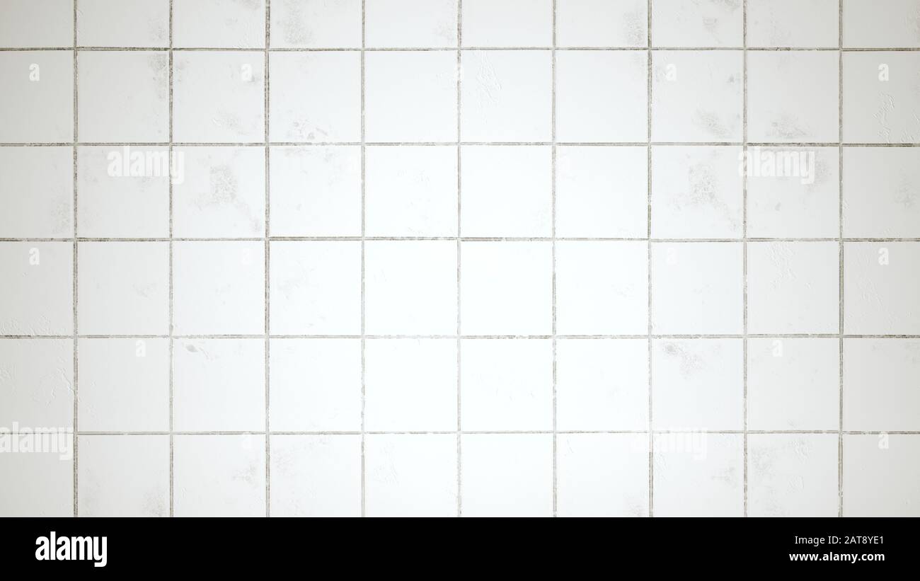 Worn bathroom tiles with a view from the front - 3D rendering Stock Photo