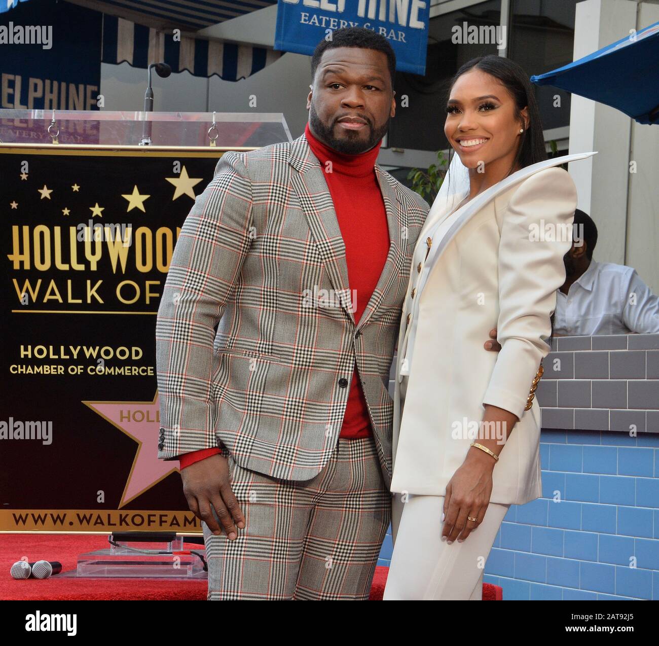 American singer, songwriter, rapper, actor, television producer, entrepreneur, and investor Curtis '50 Cent' Jackson is joined by his girlfriend, former model and fitness guru Jamira Haines during an unveiling ceremony honoring Jackson with the 2,686th star on the Hollywood Walk of Fame on Thursday, January 30, 2020 in Los Angeles. Photo by Jim Ruymen/UPI Stock Photo