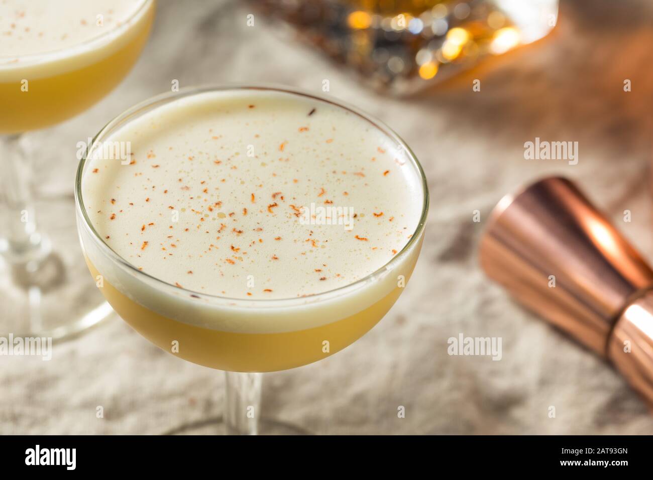Homemade Bourbon Egg Flip Cocktail with Nutmeg Stock Photo Alamy