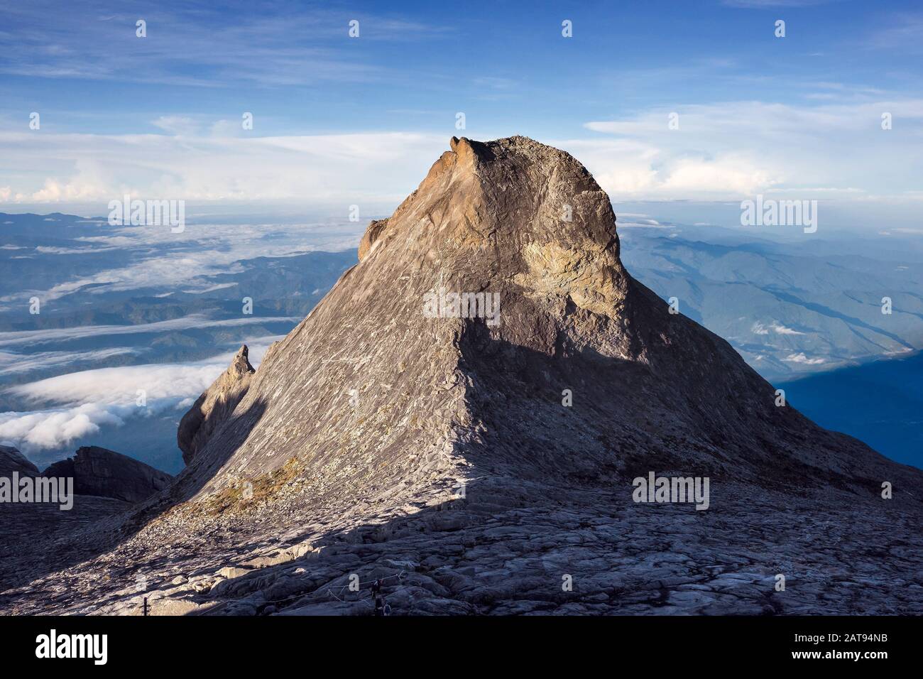 St. Johns peak at sunrise on Mount Kinabalu summit in Sabah, East Malaysia. Stock Photo