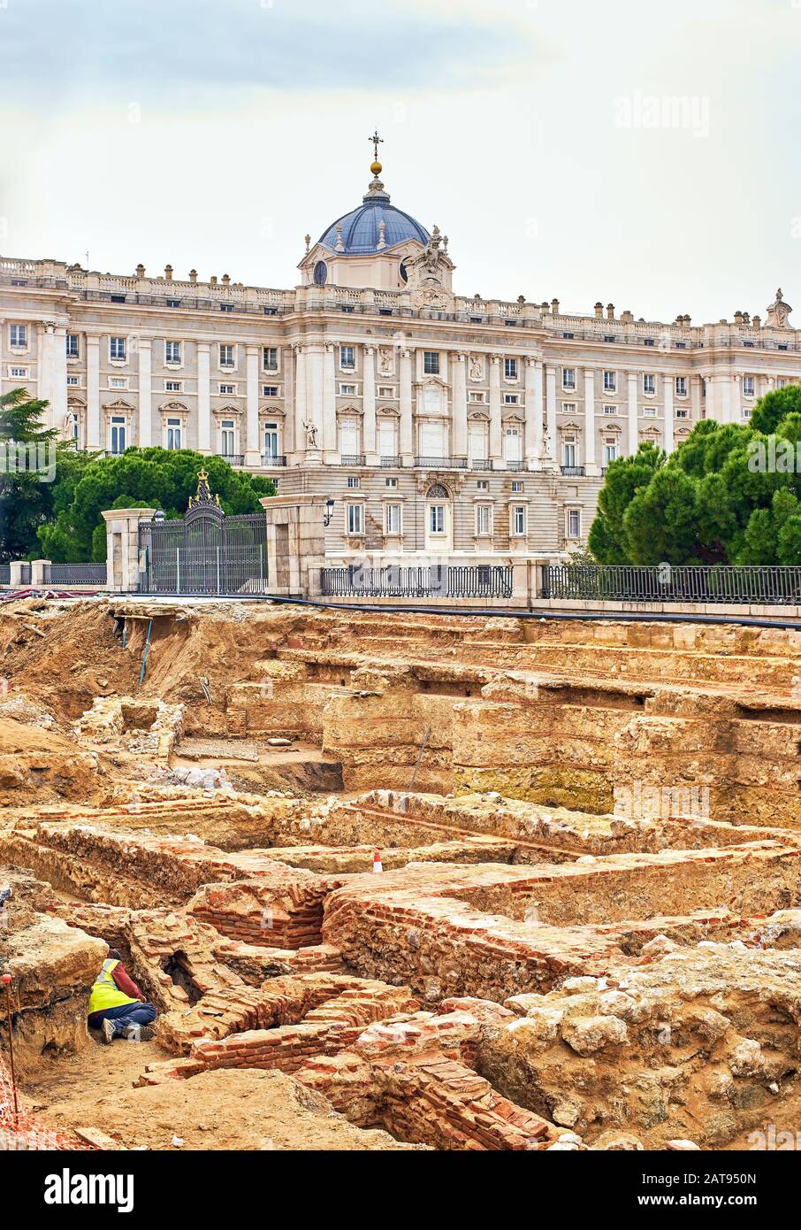 Remains of the basements of the Godoy Palace or Grimaldi Palace, built by Sabatini, found on Bailen Street. Madrid, Spain. Stock Photo