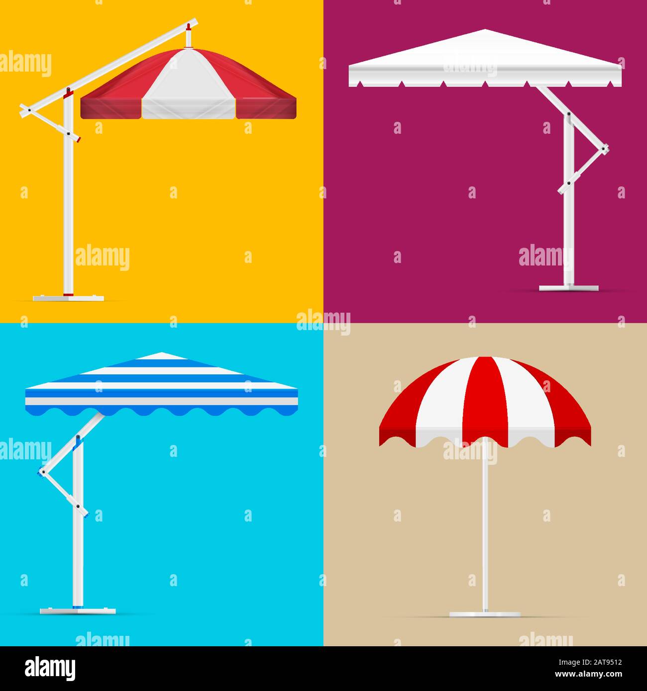 Beach umbrella set. Striped and white blank awning parasol collection. Garden  umbrella awning vector set. Red, white and blue stripes Stock Vector Image  & Art - Alamy