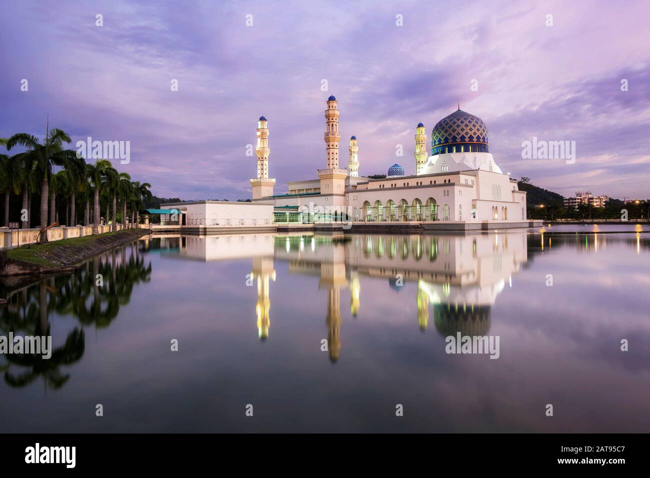 Kota Kinabalu City Mosque at Sunset in Sabah, Borneo, Malaysia. Stock Photo