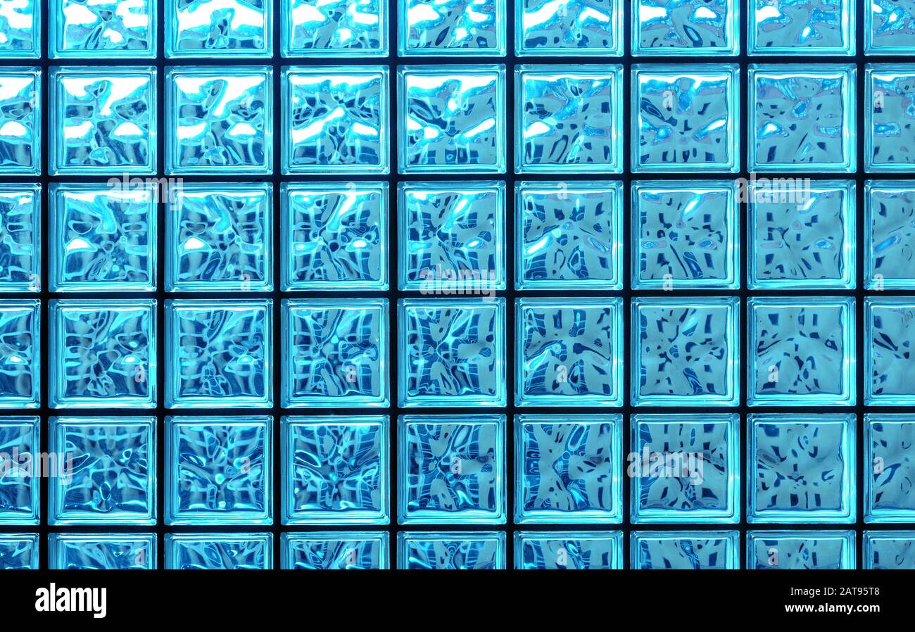 wall of blue glass blocks background Stock Photo - Alamy