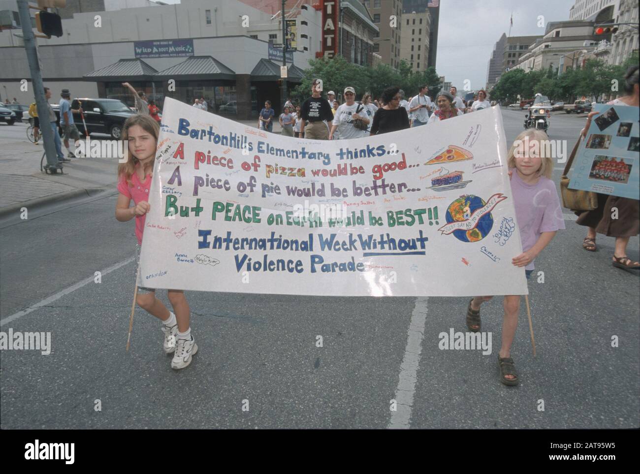 Austin, Texas: Elementary school students participate in Day Without Violence rally on Congress Avenue in downtown Austin. ©Bob Daemmrich / Stock Photo