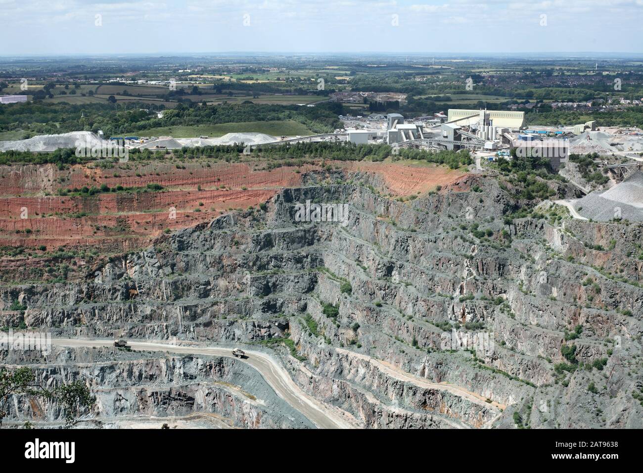 A view of Bardon Quarry in Leicestershire from the top of Bardon Hill, the highest point in the county (278m). Stock Photo