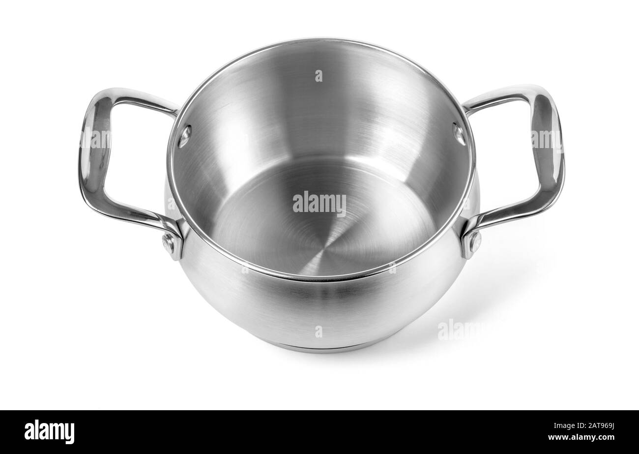 Stainless steel cooking pot isolated over white background with clipping path Stock Photo