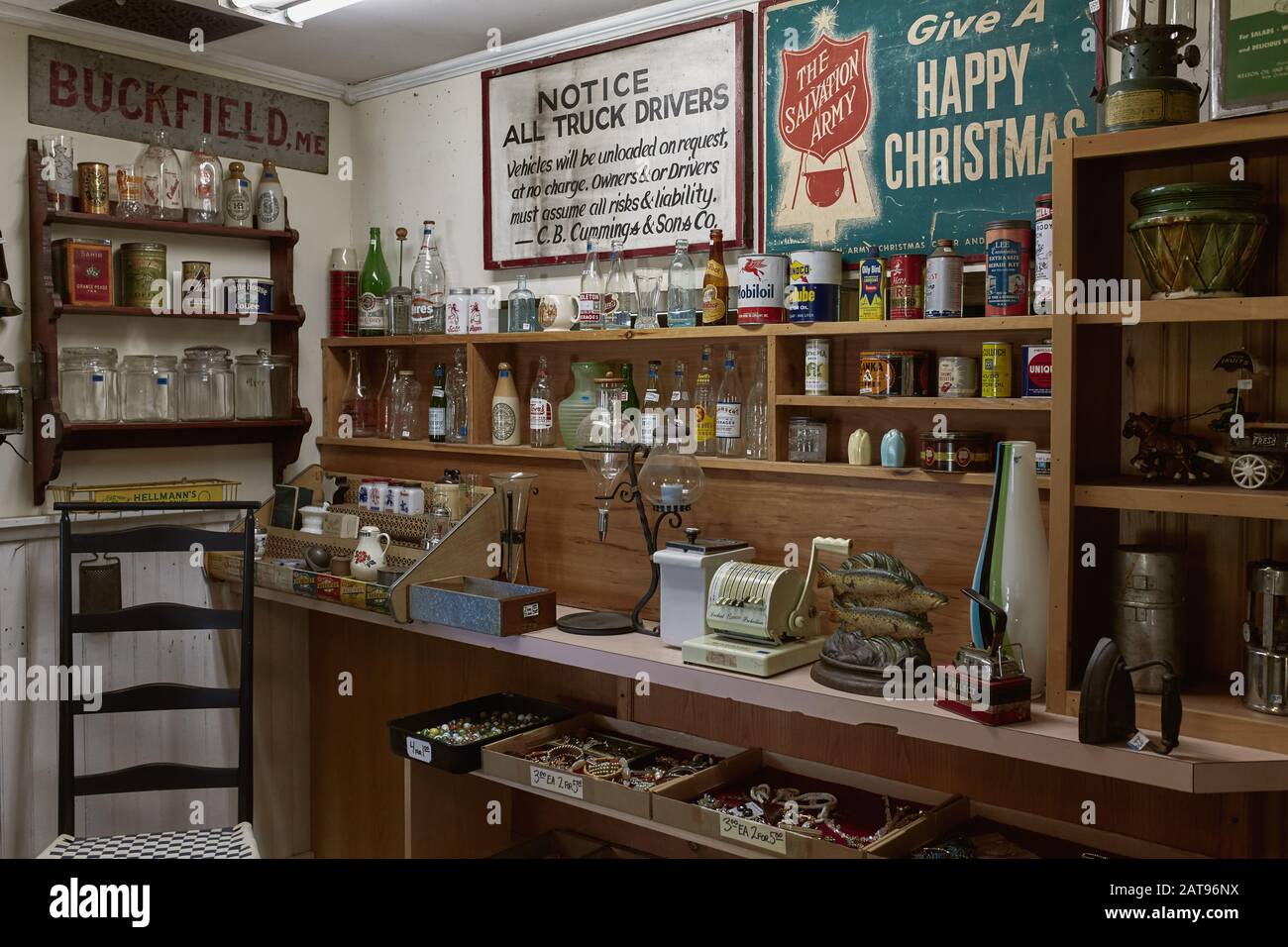 Bethel, Maine September 28th, 2019 Display of vintage bottles, cans