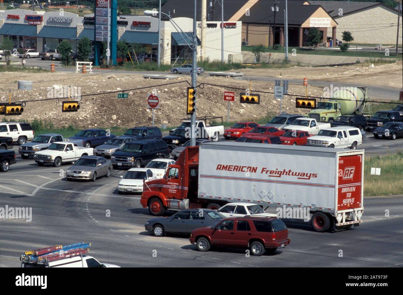 Austin, Texas:  Heavy traffic on highway near construction at major intersection.  ©Bob Daemmrich Stock Photo