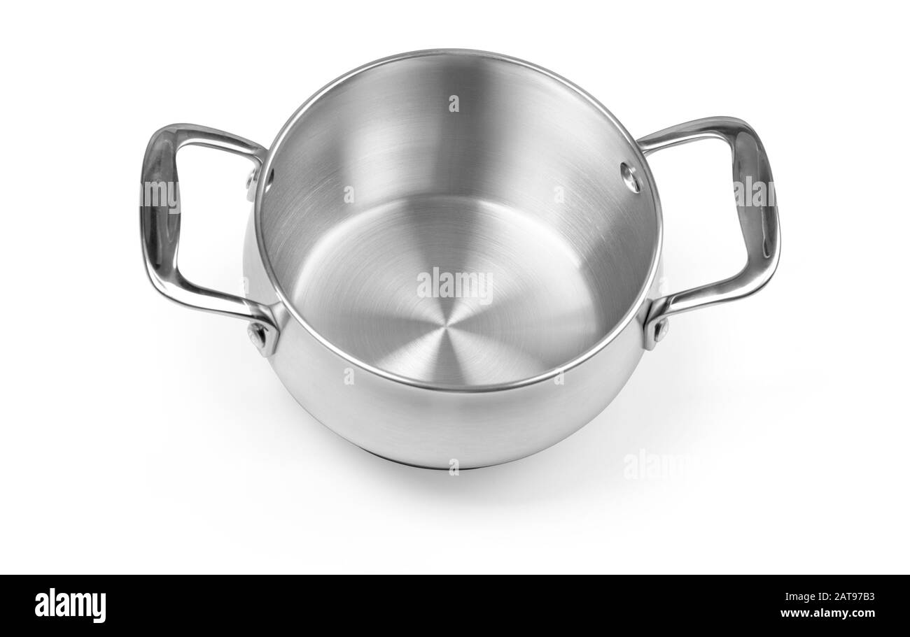 Stainless steel cooking pot isolated over white background with clipping path Stock Photo