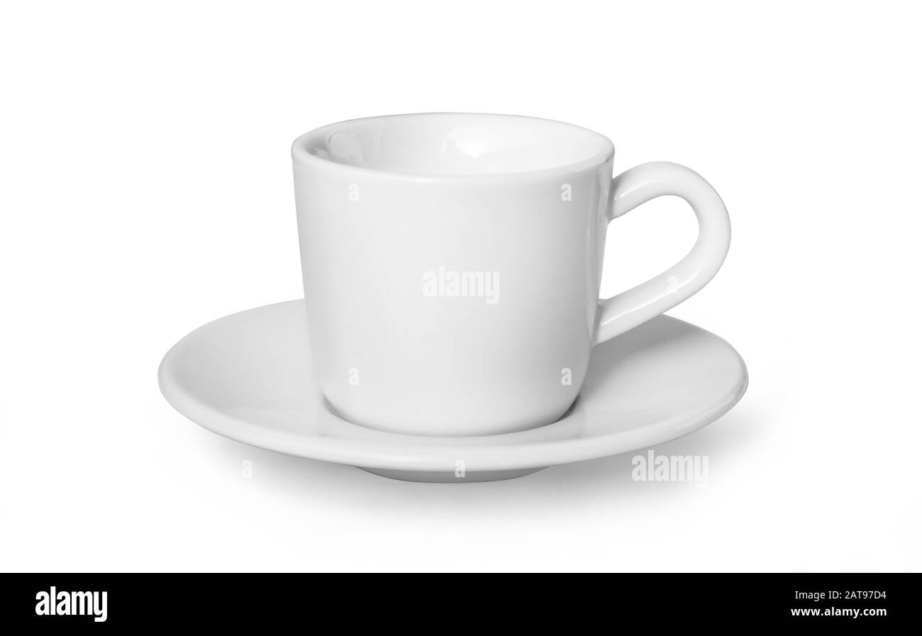 Small white coffee cup isolated on white with clipping path Stock Photo