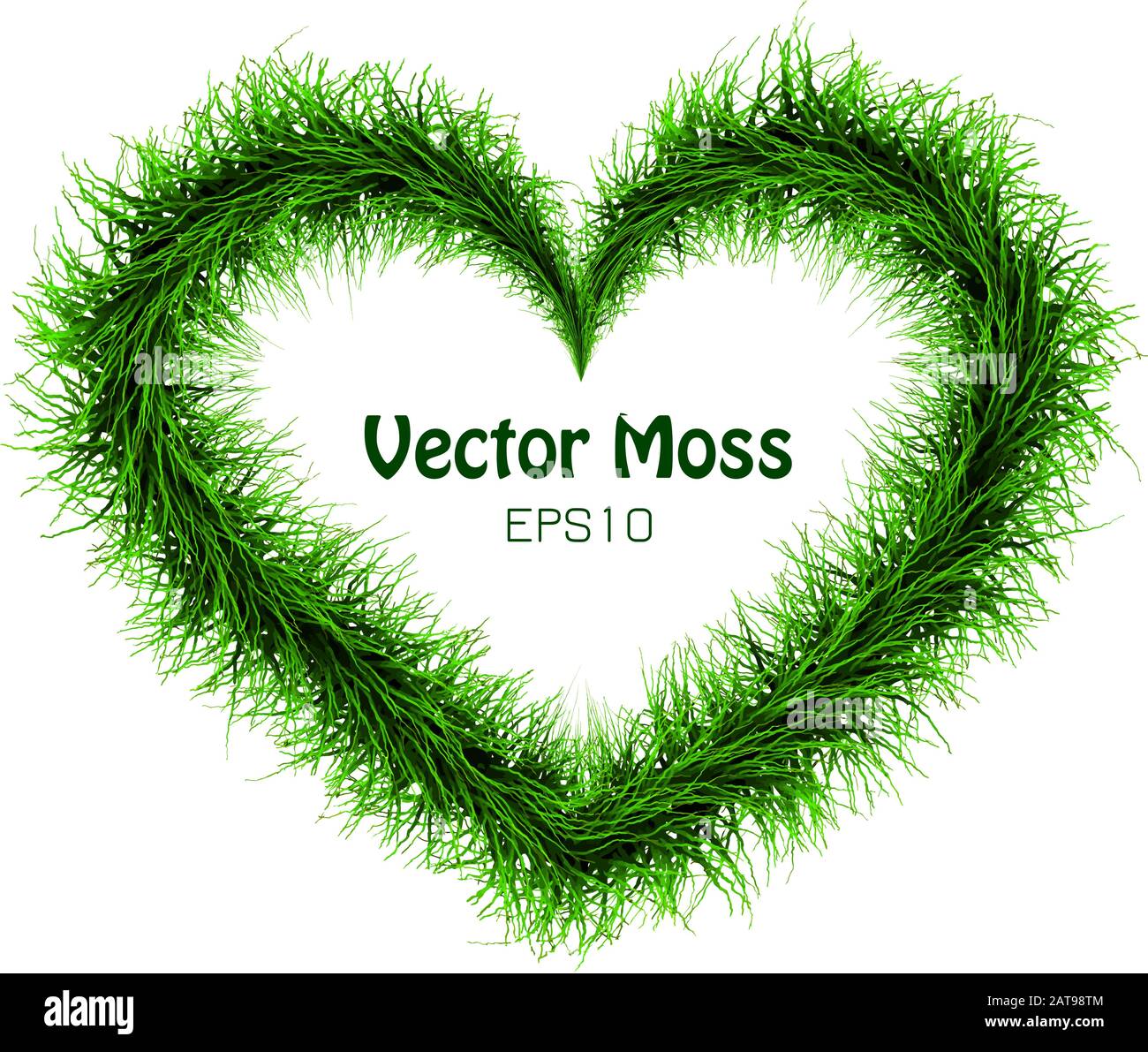 Vector Moss Wreath - Heart Isolated Herbal Vegetative Frame - Floral Green Concept Stock Vector