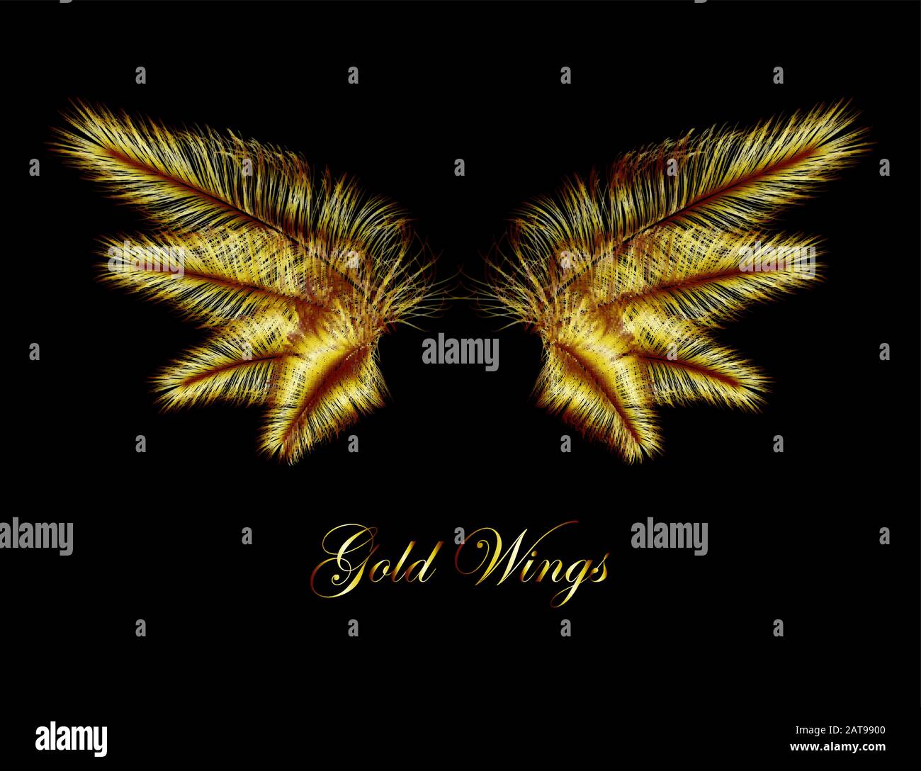 Gold Wings - Fairy Wings of Inspiration - Concept Vector Element Isolated on Black Stock Vector