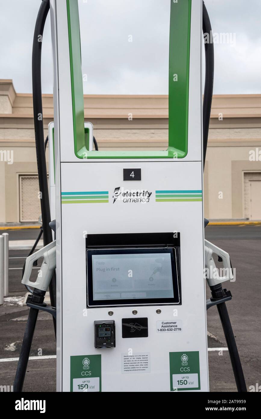 Brand new electric vehicle charging station at a Target Department Store in Gainesville, Florida. Stock Photo