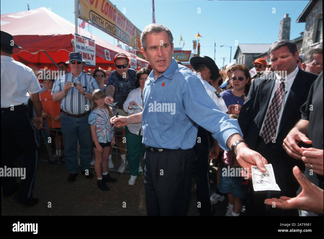 Plant City, Florida: Governor George W. Bush campaigns for the Republican presidential nomination at the Florida Strawberry Festival.  March 12, 2000 ©Bob Daemmrich Stock Photo