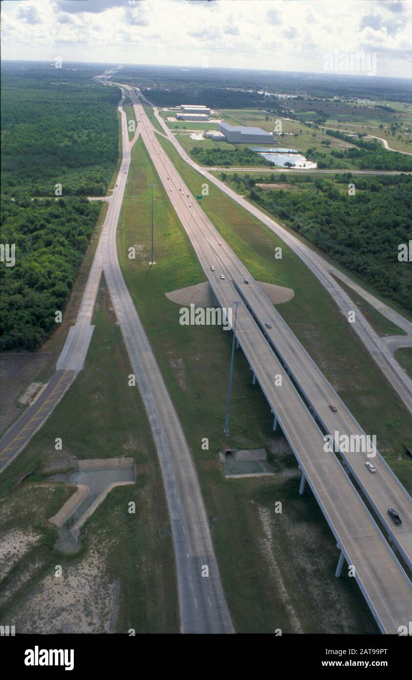 Texas Highway causeway over coastal plain near Houston. August 2001