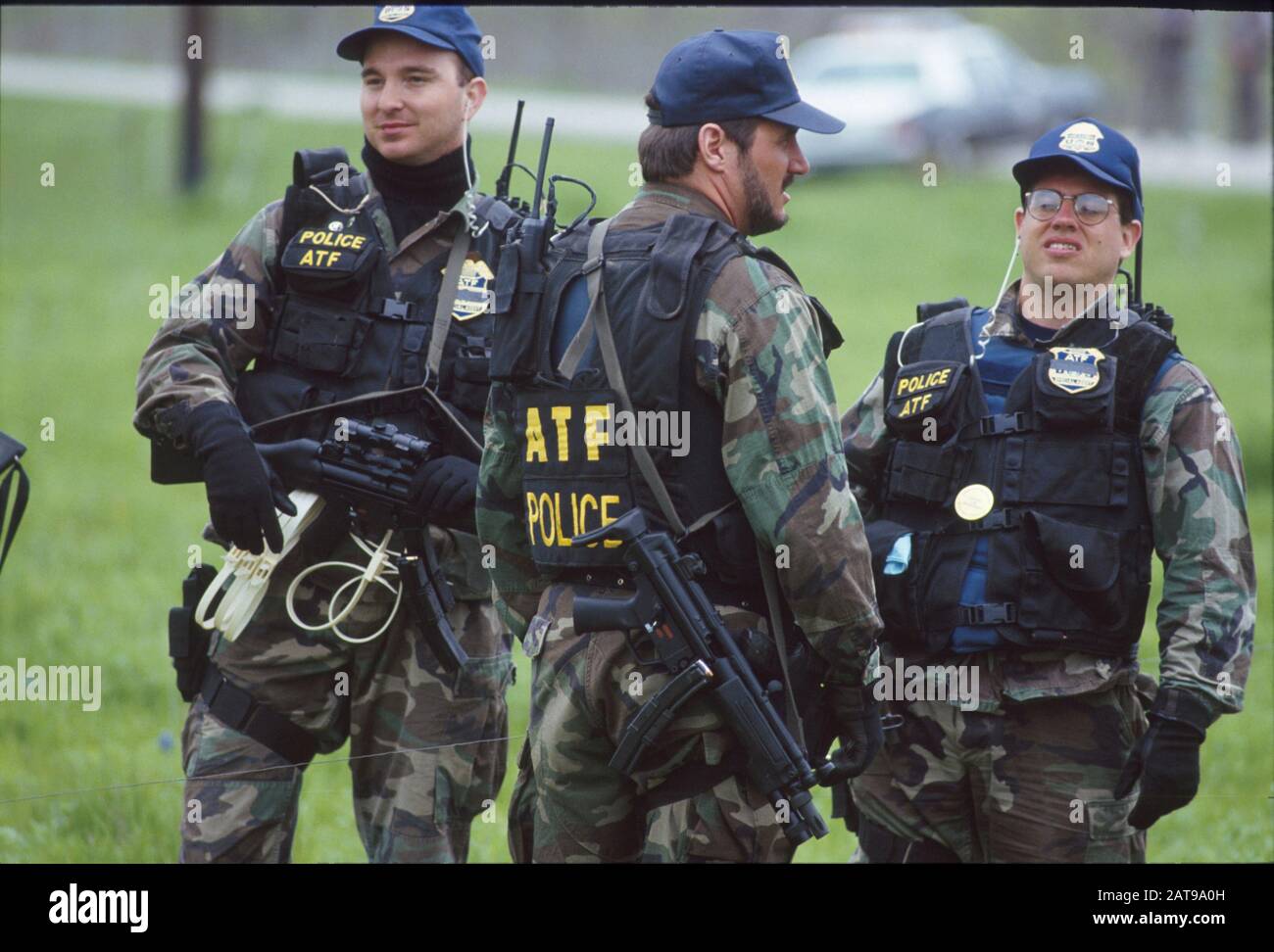 Waco, Texas: Bureau of Alcohol, Tobacco and Firearms agents (ATF) at Branch Davidian standoff. ©Bob Daemmrich Stock Photo