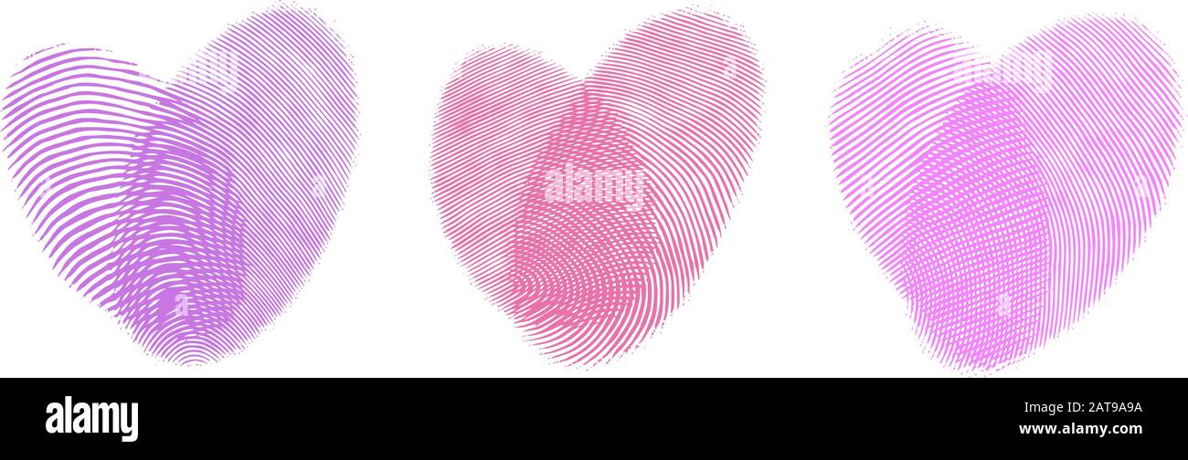 Set of Vector Fingerprint Logo Symbol of Love - Romantic Valentine Pink Heart with Finger Prints Stock Vector