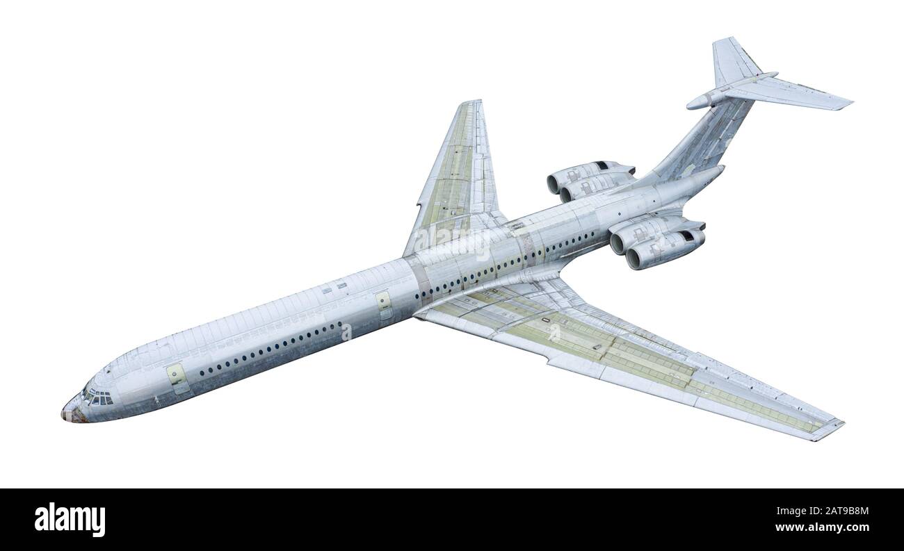Big old passenger plane, with four engines on a white background Stock Photo