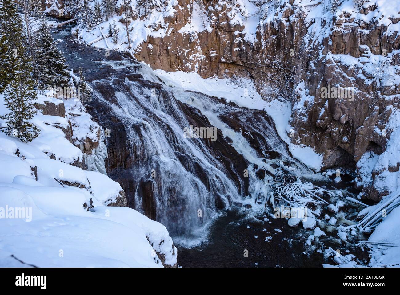 The Gibbon Falls in winter. Yellowstone National Park, Wyoming, USA Stock Photo