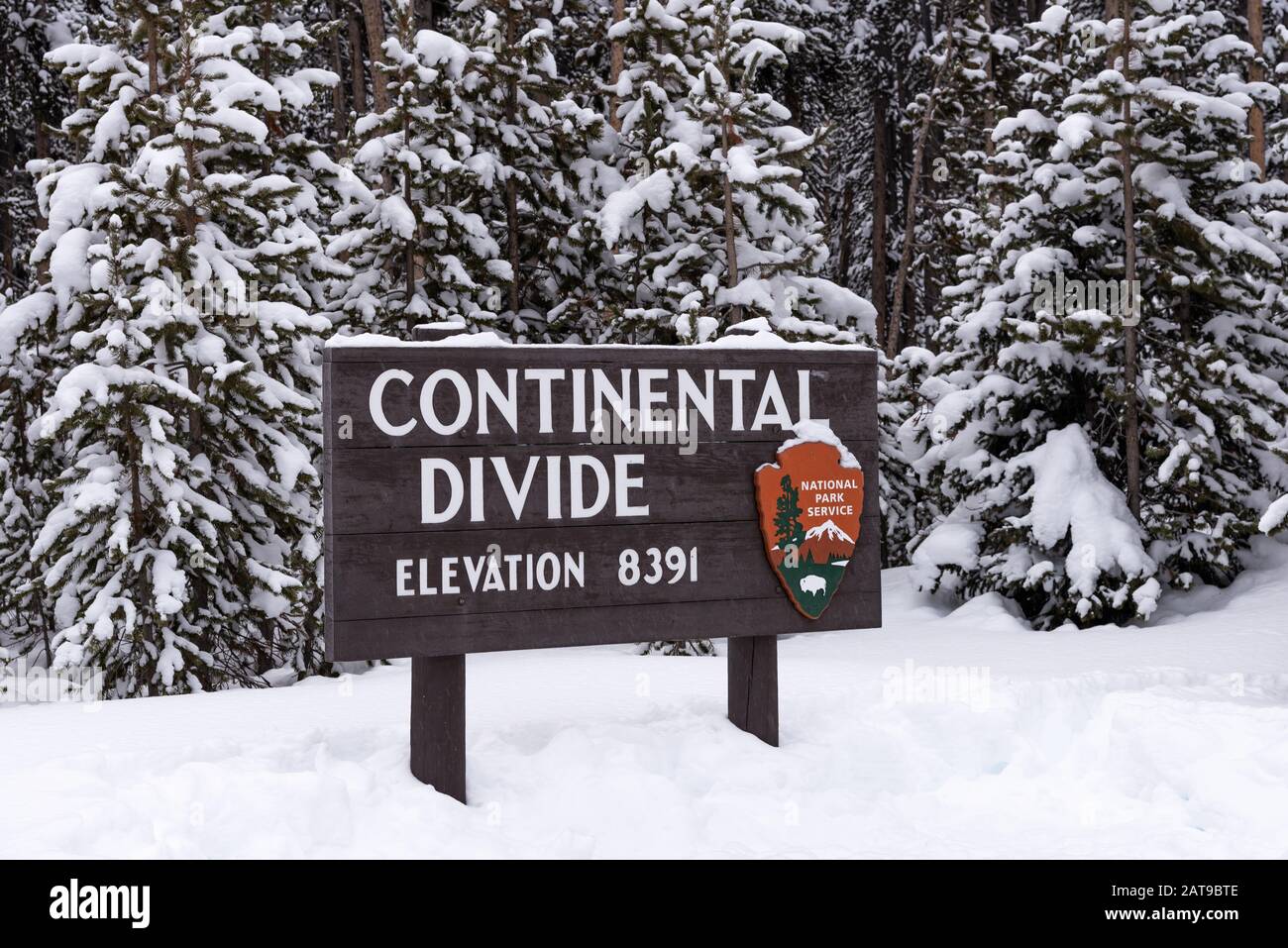 Sign of the Continental Divide. Yellowstone National Park, Wyoming, USA Stock Photo
