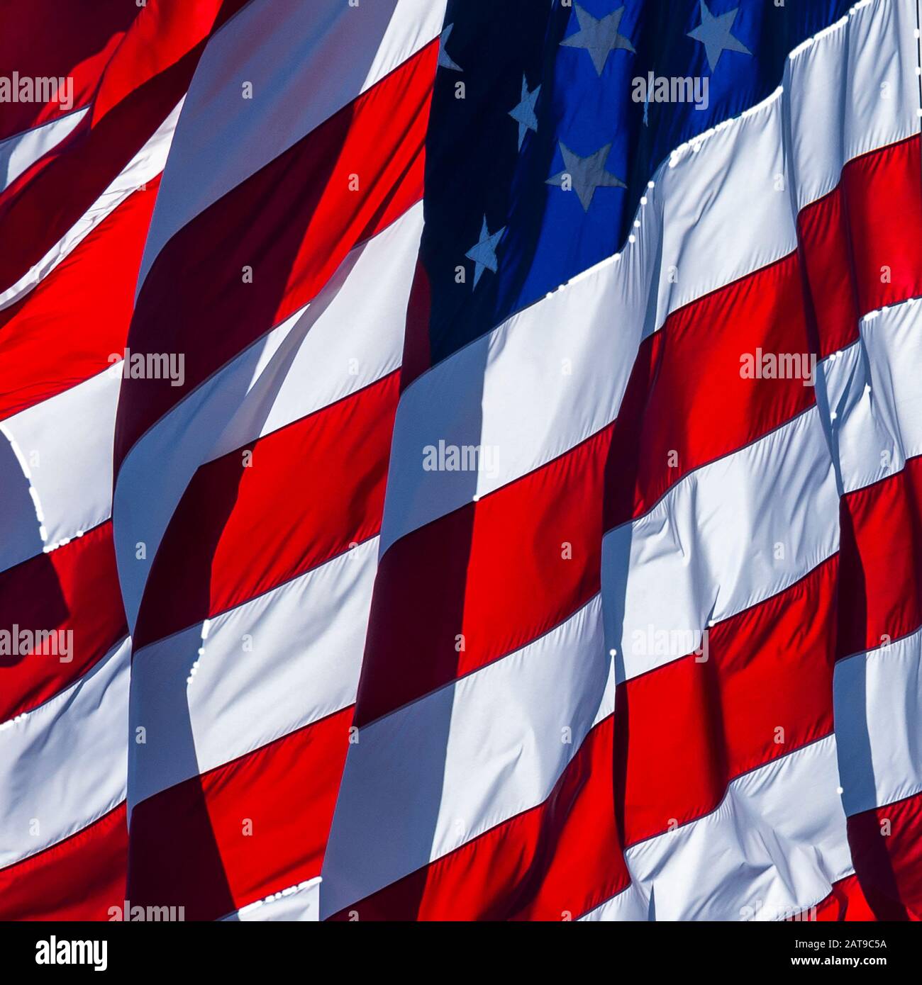 American Flag Detail Billowing In The Wind Stock Photo