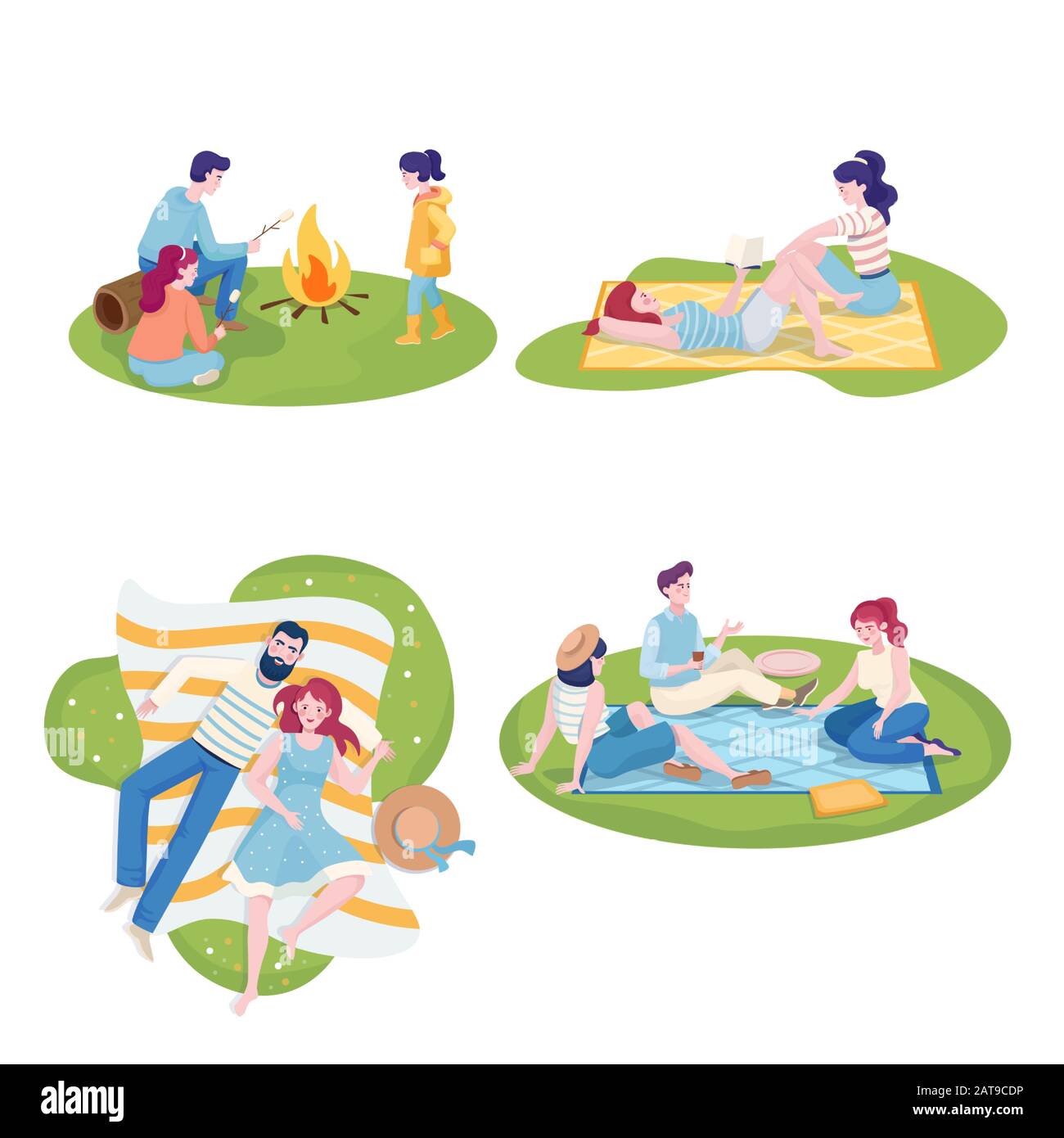 Download Set Of Happy People On Summer Camping Flat Vector Illustration Best Friend Characters At Summer Picnic Family Cooking Marshmallow Couple And Two Young Girls Spending Time Together Stock Vector Image Art