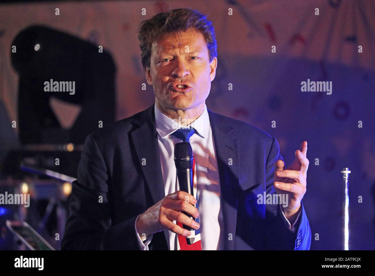 Brexit Party Chairman Richard Tice, speaks to pro-Brexit supporters in Parliament Square, London, as the UK prepares to leave the European Union, ending 47 years of close and sometimes uncomfortable ties to Brussels. Stock Photo