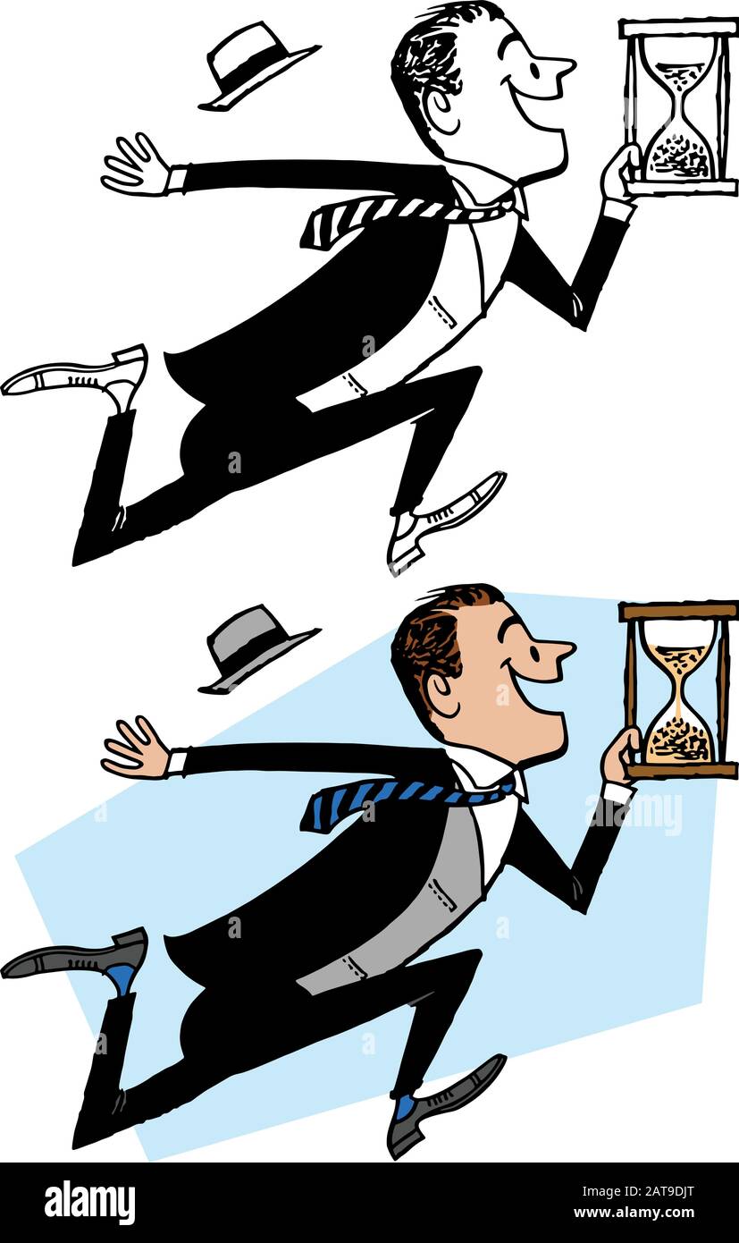 A cartoon of a businessman racing against the clock. Stock Vector