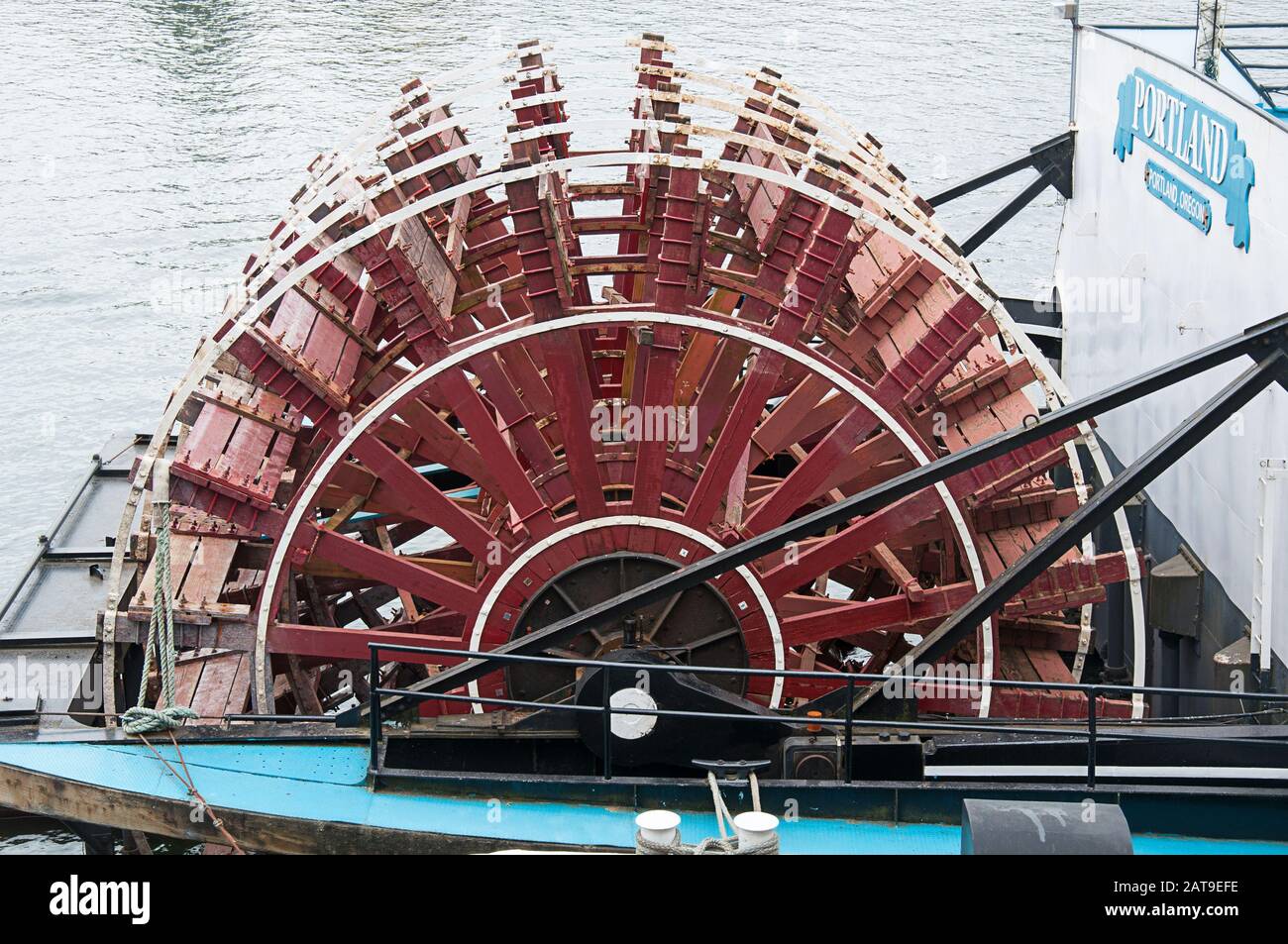 Portland, OR USA June 29, 2016: Historic steam boat of the Oregon Maritime Museum is docked on the Willamette River. Stock Photo