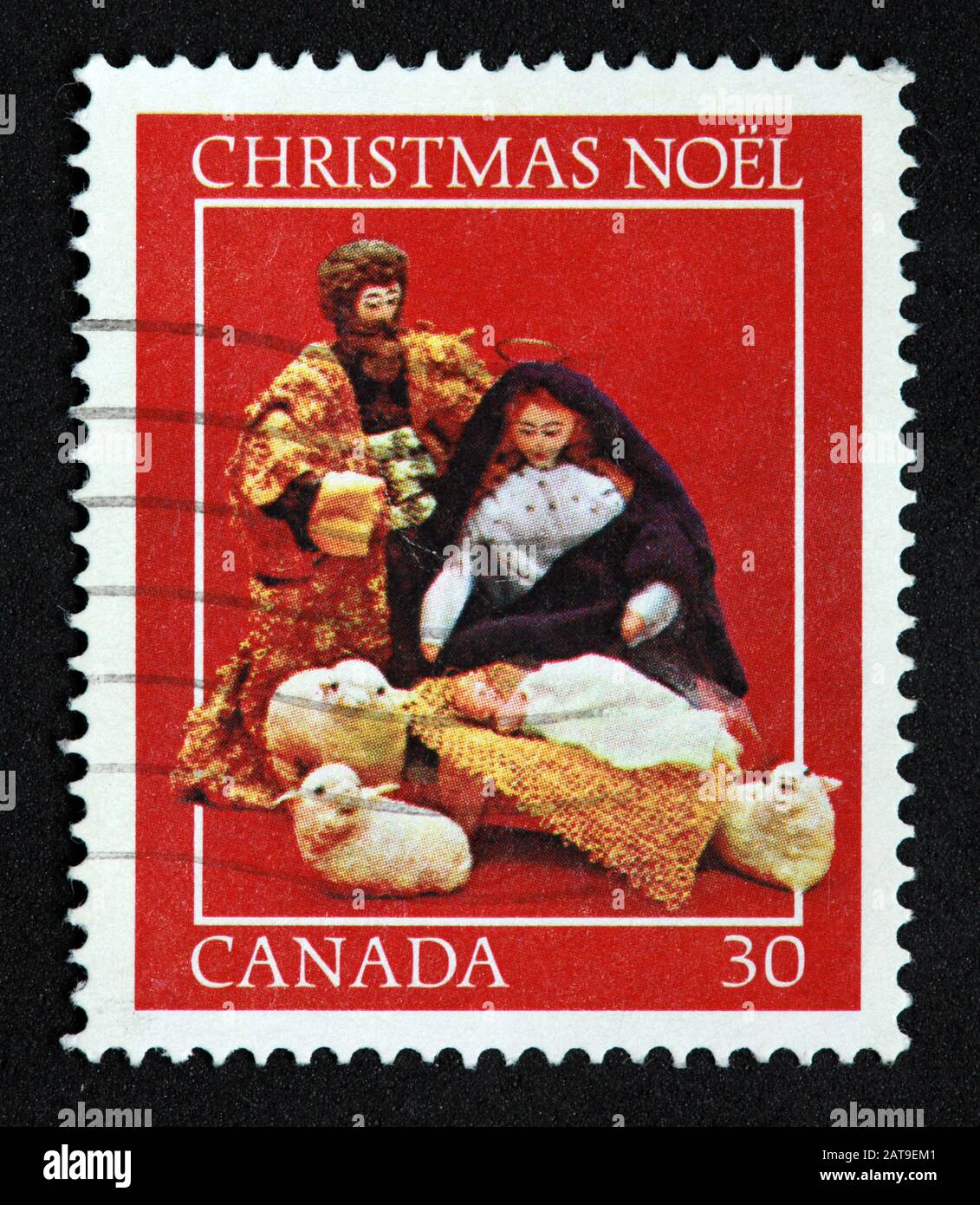 Canadian Stamp, Canada Stamp, Canada Post,used stamp, Canada , 30c, 30cents, Noel,red, Christmas Stock Photo