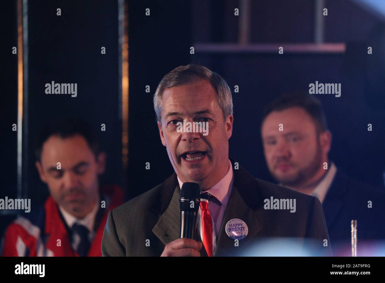 Nigel Farage speaks to pro-Brexit supporters in Parliament Square, London, as the UK prepares to leave the European Union, ending 47 years of close and sometimes uncomfortable ties to Brussels. Stock Photo