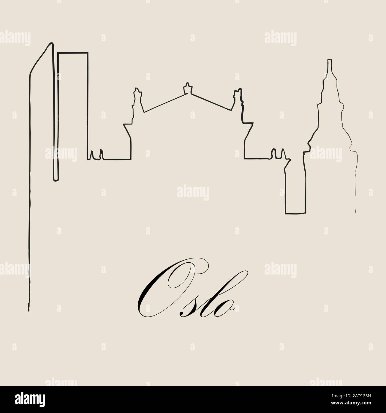 Calligraphic Skyline  of Oslo   - Vector Illustration Stock Vector