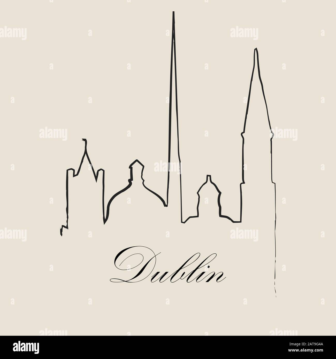 Calligraphic Skyline  of  Dublin   - Vector Illustration Stock Vector