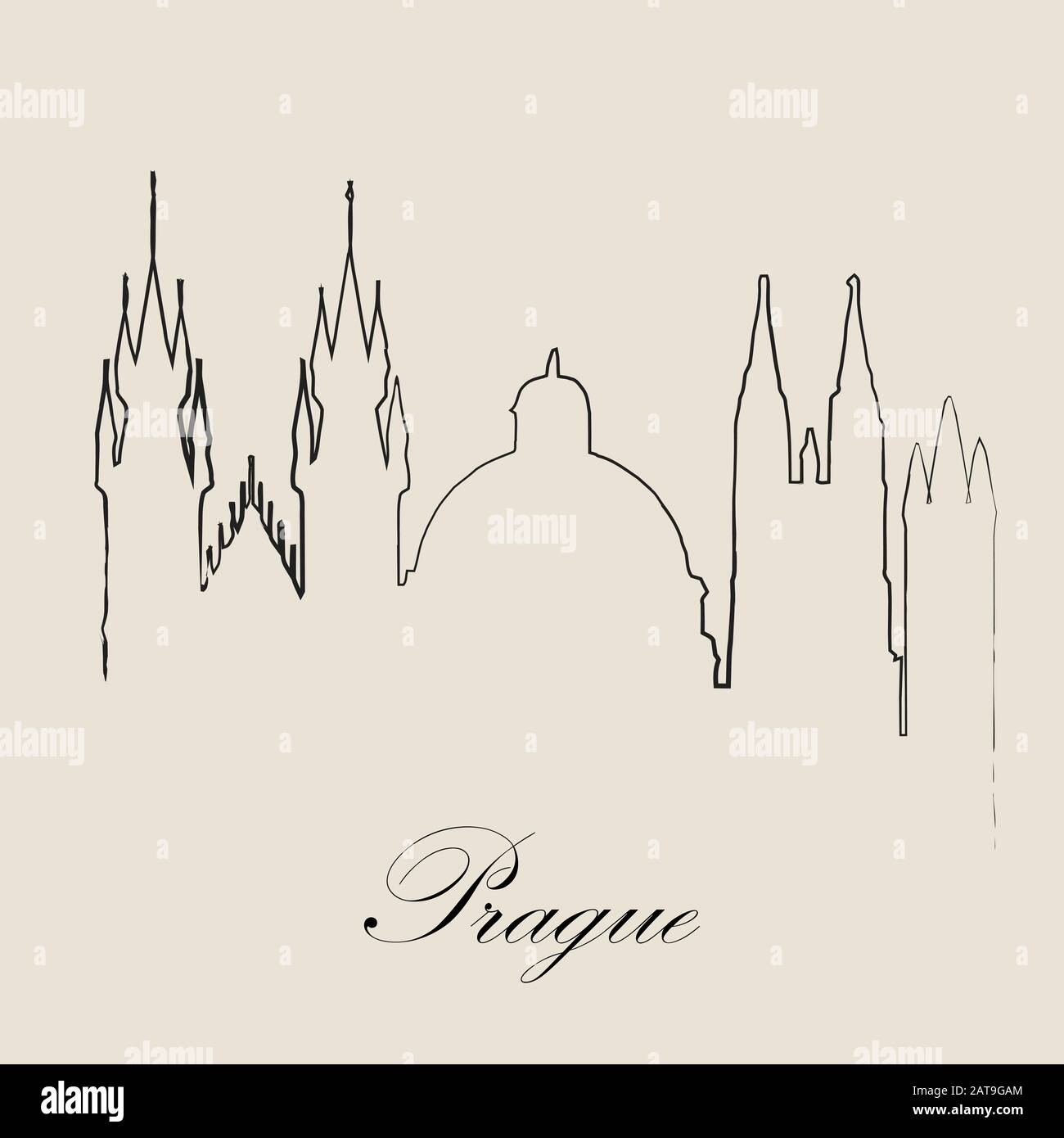 Calligraphic Skyline  of  Prague   - Vector Illustration Stock Vector