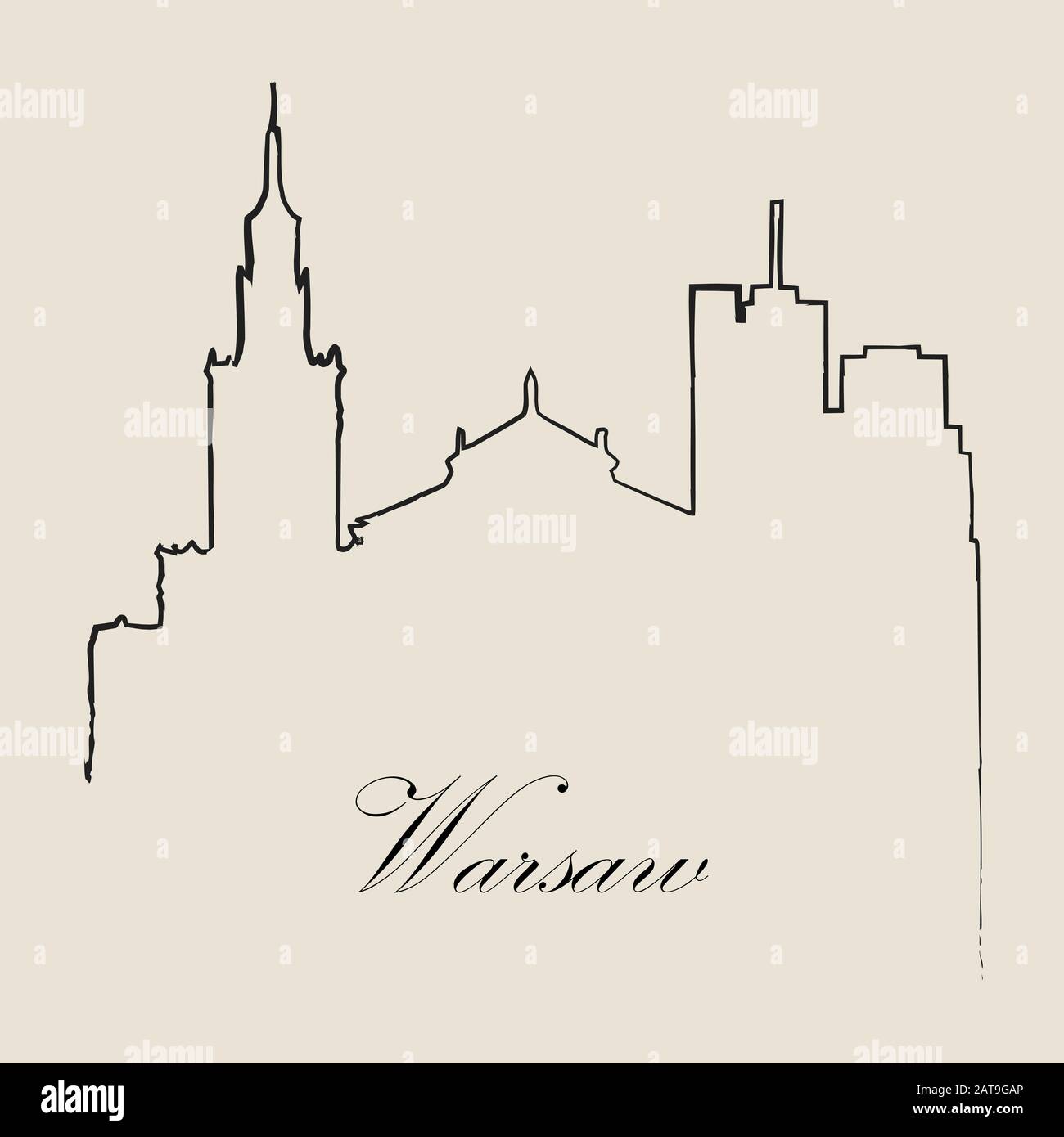 Calligraphic Skyline  of Warsaw   - Vector Illustration Stock Vector