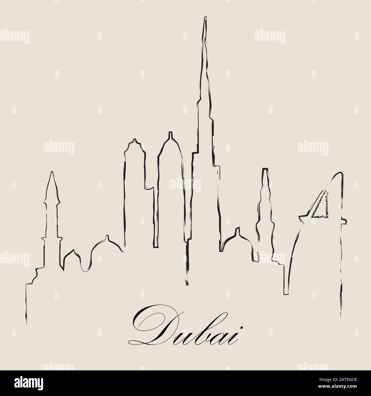 Calligraphic Skyline  of  Dubai   - Vector Illustration Stock Vector