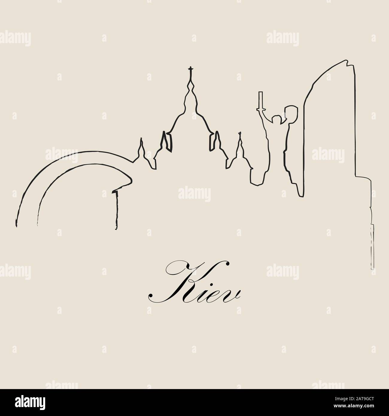Calligraphic Skyline  of Kiev   - Vector Illustration Stock Vector