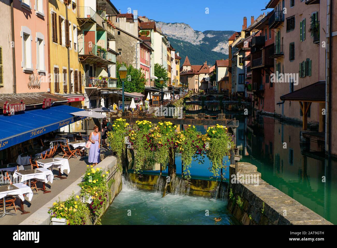 View of Thiou river and the old city of Annecy, the largest city of Haute-Savoie department in France Stock Photo