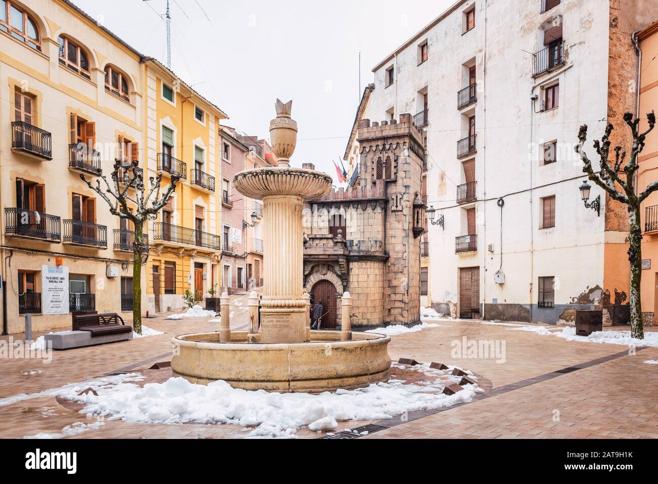Bocairent, Spain January 22, 2020 Town hall square of the rural town