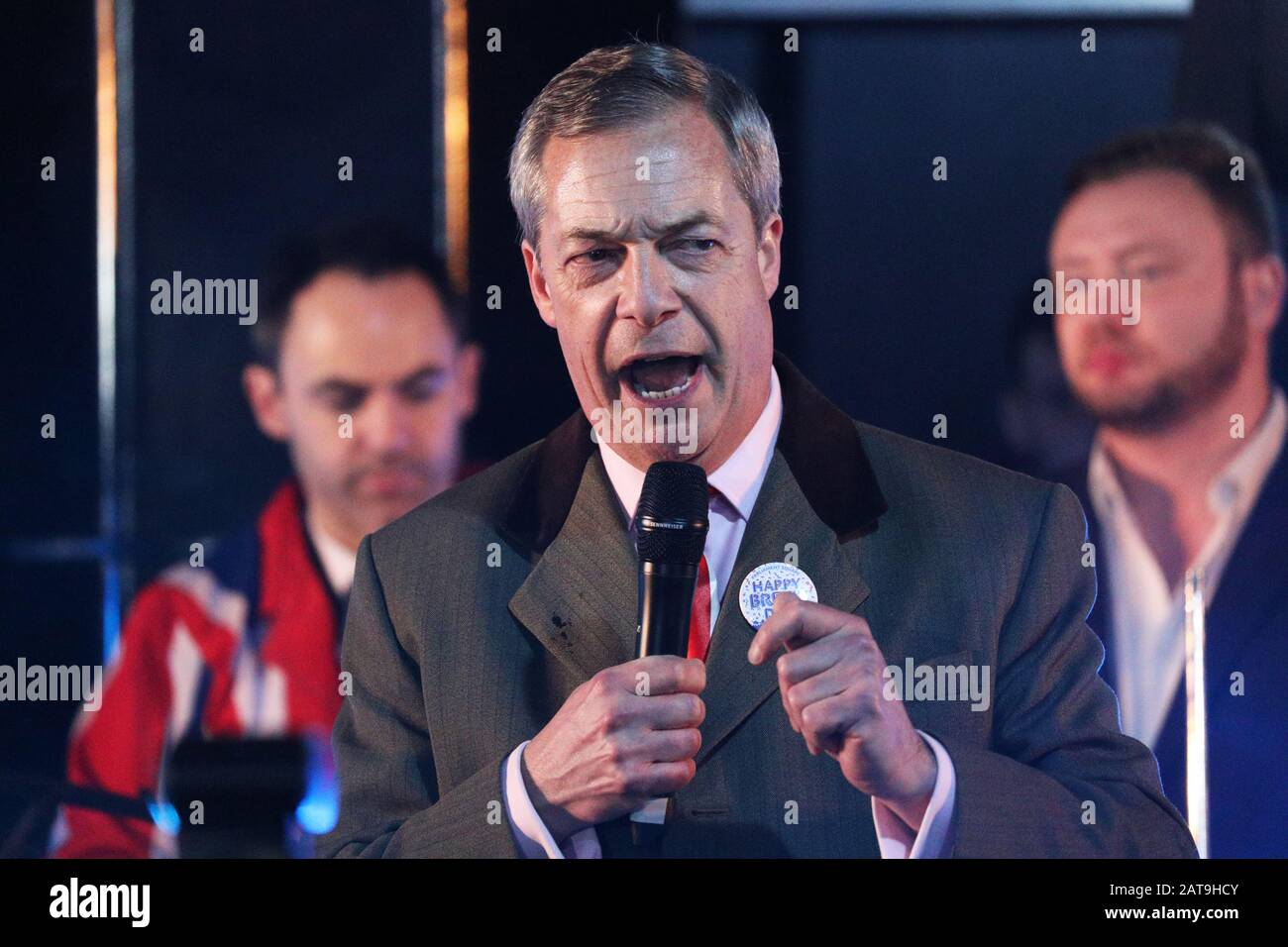 Nigel Farage speaks to pro-Brexit supporters in Parliament Square, London, as the UK prepares to leave the European Union, ending 47 years of close and sometimes uncomfortable ties to Brussels. Stock Photo