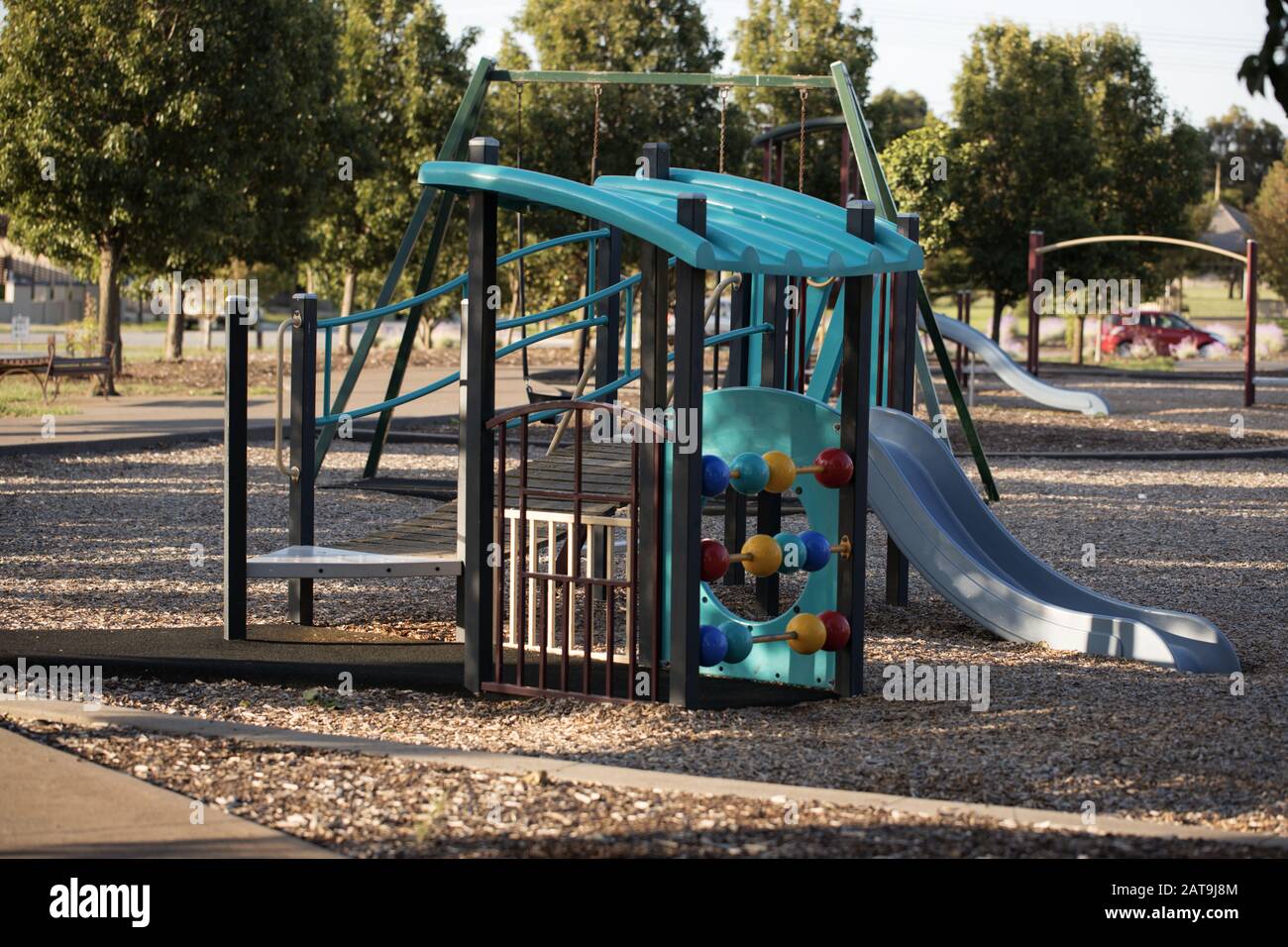 Australian Playground with no children playing in it during the corona virus COVID-19 pandemic Stock Photo