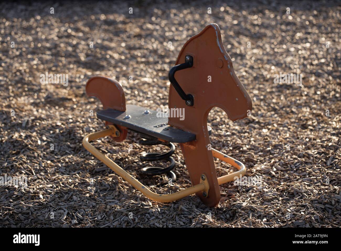 playground horse not being used by Australian children during COVID-19 corona virus pandemic Stock Photo