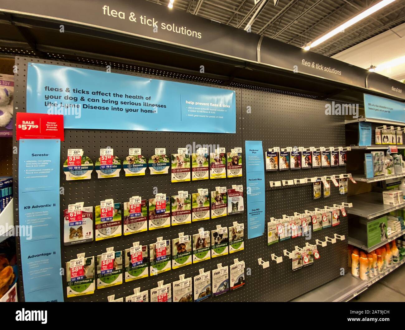 Orlando, FL/USA1/29/20 A display of pet flea and tick solutions for sale at a Petsmart